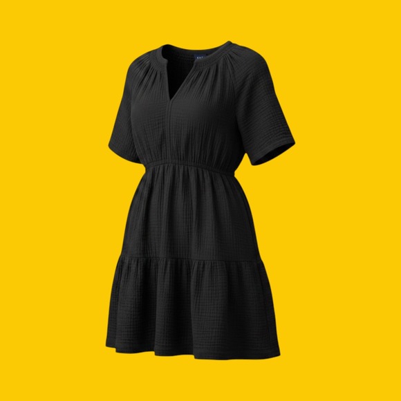 GAP Dresses & Skirts - GAP Women Black Cotton Crinkle Gauze Tiered Midi Dress GP007929 Size M NWT